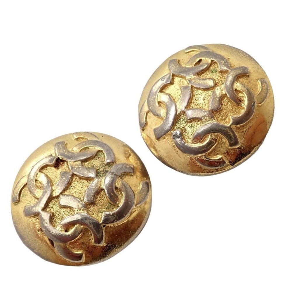 Rare! Vintage Chanel Paris France CC Logos Button Earrings Early 1980's - Picture 1 of 6